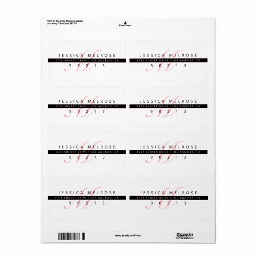 Elegant Monogram Retouradres Etiket (Full Sheet)