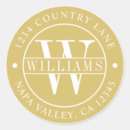 Elegant Monogram Retouradres Goud Ronde Sticker (Voorkant)