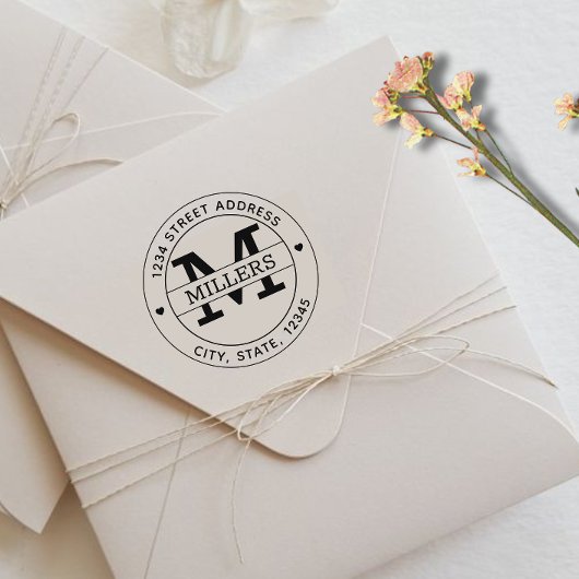 Elegant Monogram Retouradres Rubberstempel