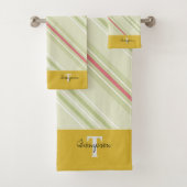 Elegant monogram retro patroon l Stripes Geel Bad Handdoek (Insitu)