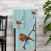Elegant Monogram Robin Bird Blue Bad Handdoek