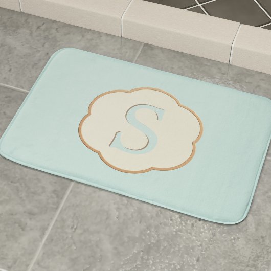 Elegant Monogram Robin Egg Blue Bath Mat