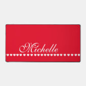 Elegant Monogram Rode en witte harten Bureaumat (Voorkant)