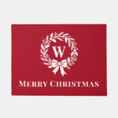 Elegant Monogram Rode Kerstmis Deurmat (Voorkant)