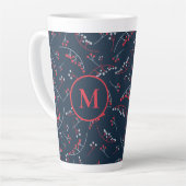 Elegant monogram rode marineblauwe bessen patroon latte mok (Linkerhoek)