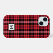Elegant Monogram Rode Schotse Ruit iPhone 15 Case (Achterkant horizontaal)