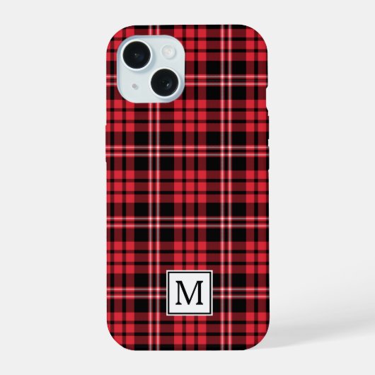 Elegant Monogram Rode Schotse Ruit iPhone 15 Case (Achterkant)