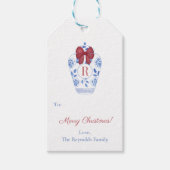 Elegant monogram rode strik vrolijk kerstfeest cadeaulabel (Voorkant)
