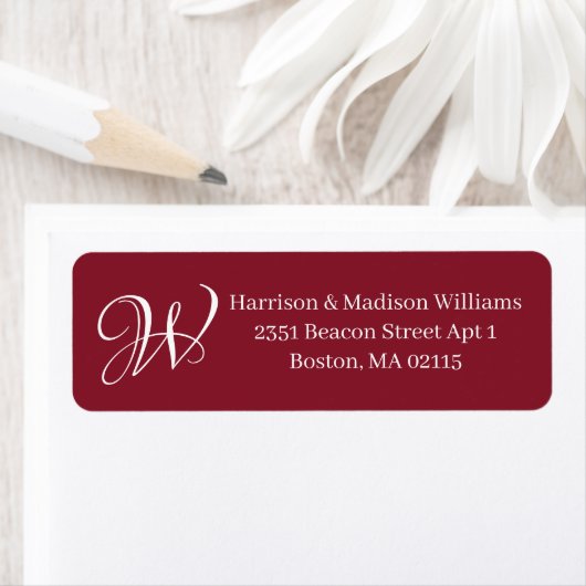 Elegant Monogram rode wijn retouradres Etiket (Insitu)