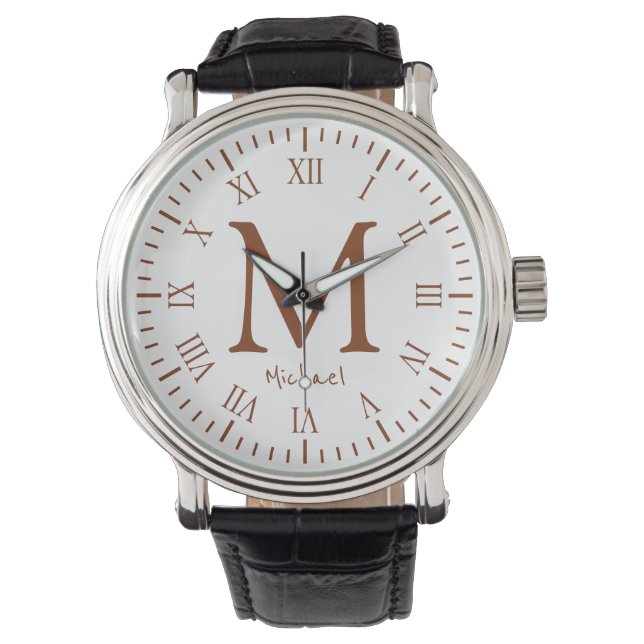 Elegant Monogram Roman Numerals Watch Horloge (Voorkant)