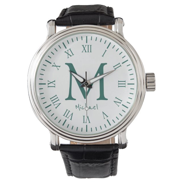 Elegant Monogram Roman Numerals Watch Horloge (Voorkant)