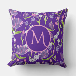 Elegant Monogram Romantic Paars Feminine Floral Kussen