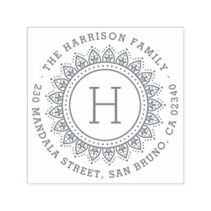 Elegant Monogram Rond Familienaam Naam Return Adre Zelfinktende Stempel