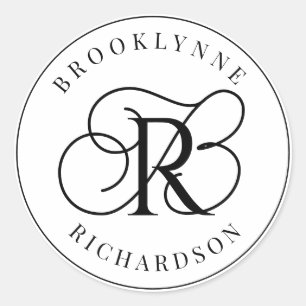 Elegant Monogram Ronde Sticker