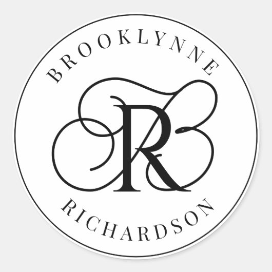 Elegant Monogram Ronde Sticker (Voorkant)