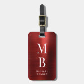 Elegant monogram rood bagagelabel (Voorkant verticaal)