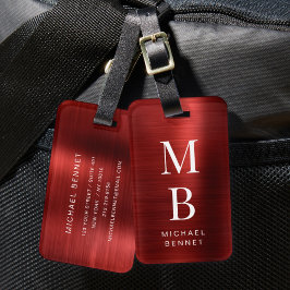 Elegant monogram rood bagagelabel