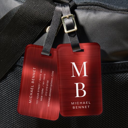 Elegant monogram rood bagagelabel