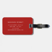 Elegant monogram rood en wit bagagelabel (Achterkant horizontaal)