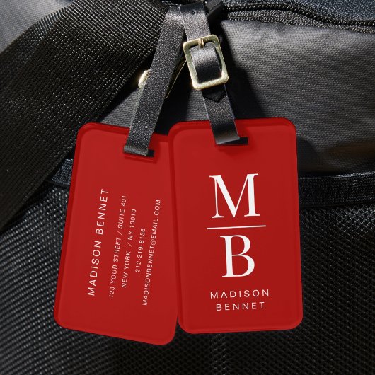 Elegant monogram rood en wit bagagelabel