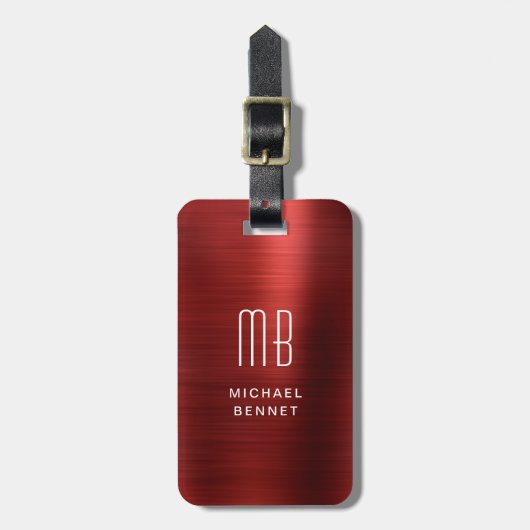 Elegant Monogram rood geborsteld metaal Bagagelabel (Voorkant verticaal)
