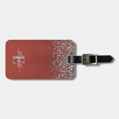 Elegant Monogram rood geborsteld metaal Bagagelabel (Voorkant horizontaal)