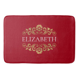 Elegant Monogram Rood Goud Badmat