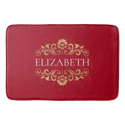 Elegant Monogram Rood Goud Badmat (Voorkant)