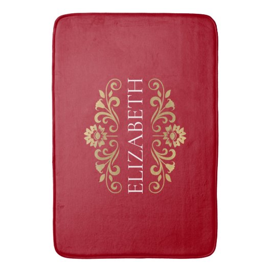 Elegant Monogram Rood Goud Badmat (Voorkant Verticaal)