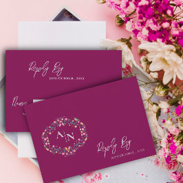 Elegant monogram rood ingewikkelde bloemenbruiloft RSVP kaartje