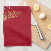 Elegant Monogram Rood kerstkeukenhanddoeken Theedoek (Quarter Fold)