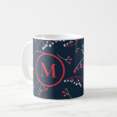 Elegant monogram rood pastel grijze bessen patroon koffiemok (Voorkant links)