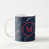 Elegant monogram rood pastel grijze bessen patroon koffiemok (Links)