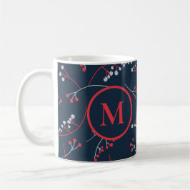 Elegant monogram rood pastel grijze bessen patroon koffiemok