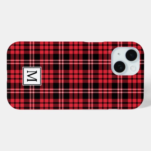 Elegant Monogram Rood Plaid Case-Mate iPhone Case (Achterkant (horizontaal))