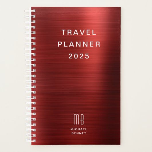 Elegant monogram rood reizen planner (Voorkant)