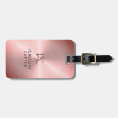 Elegant monogram rood roze metallic bagagelabel (Voorkant horizontaal)