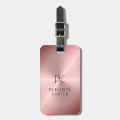 Elegant monogram rood roze metallic bagagelabel (Voorkant verticaal)