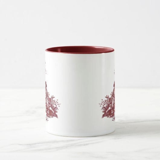 Elegant  monogram rood toile de jouy mok (Midden)