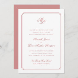 Elegant Monogram Roos Blush Script Bruiloft Kaart