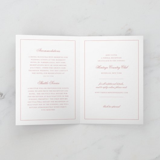 Elegant Monogram Roos Blush Script Gevouwen Bruilo (Binnen)