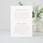 Elegant Monogram Roos Blush Script Wedding Hotel Informatiekaartje (Staand voorkant)