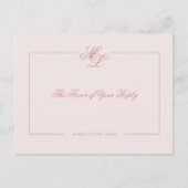Elegant Monogram Roos Blush Script Wedding Reply Uitnodiging Briefkaart (Voorkant)