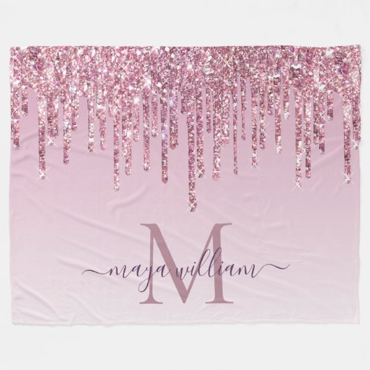 Elegant Monogram Roos Glitter Drift Fleece Blanke (Voorkant (Horizontaal))