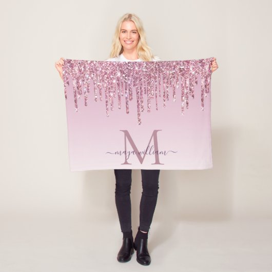 Elegant Monogram Roos Glitter Drift Fleece Blanke Deken (In situ)