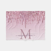 Elegant Monogram Roos Glitter Drift Fleece Blanke Deken (Voorkant (Horizontaal))