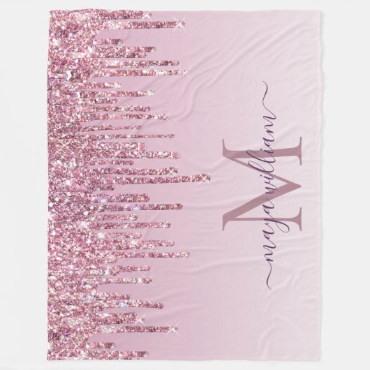 Elegant Monogram Roos Glitter Drift Fleece Blanke Deken (Voorkant)