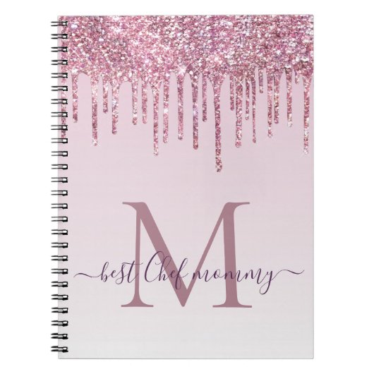 Elegant Monogram Roos Glitter Drift voor mama Notitieboek (Voorkant)