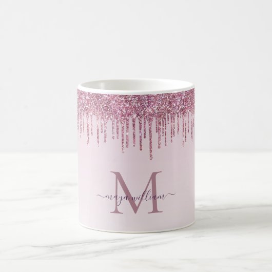 Elegant Monogram Roos Glitter Drijft koffie Mok (Center)
