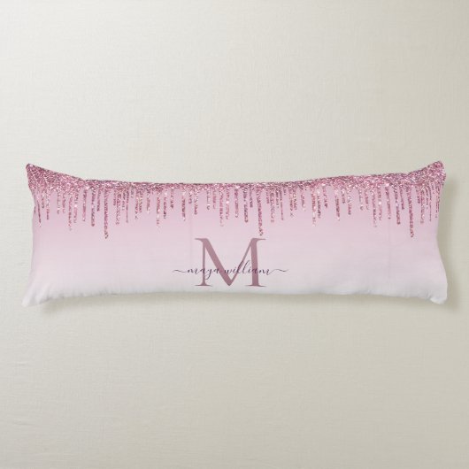 Elegant Monogram Roos Glitter Drivers Lichaamskussen (Voorkant)